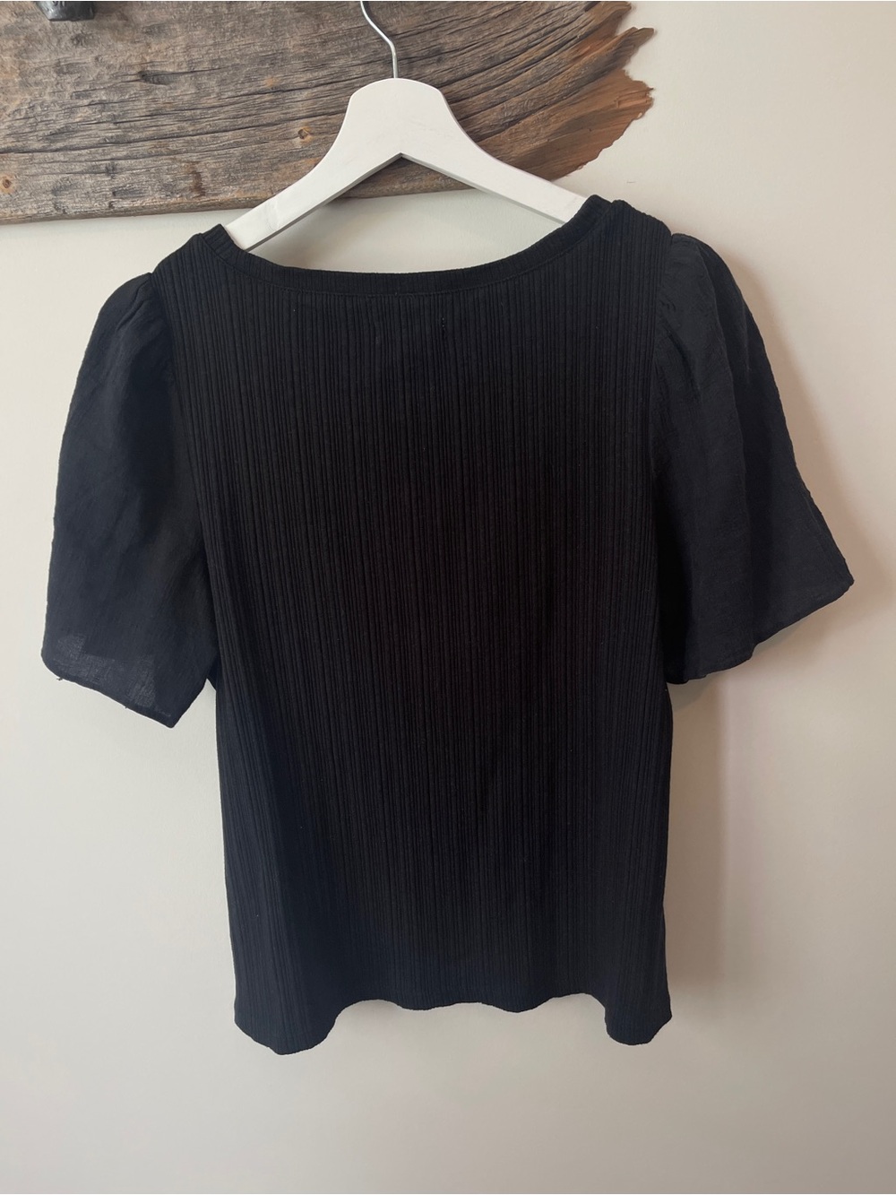 Madewell Black Ribbed Short Puffed Sleeve Blouse - Picture 2 of 4